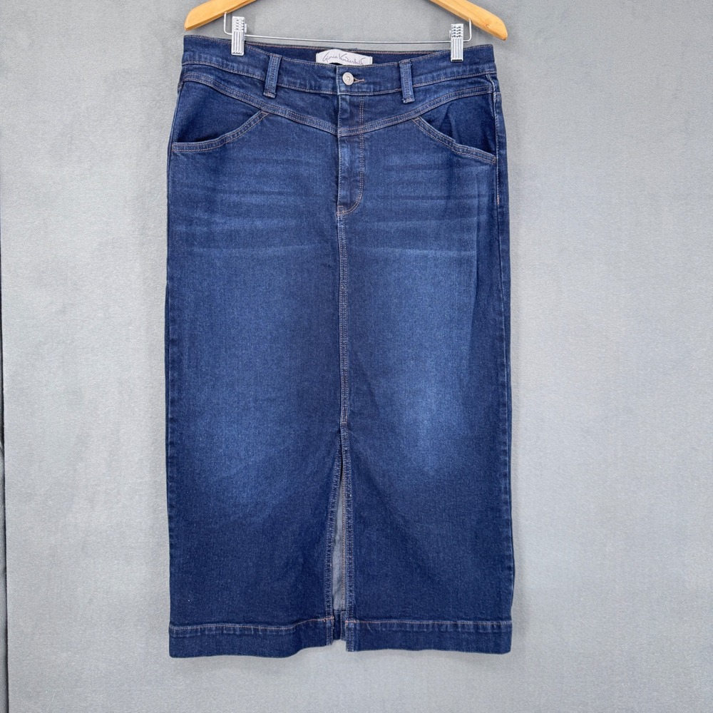 Gloria Vanderbilt Denim Midi Skirt Womens 12 Dark Blue Casual Classic Minimalist